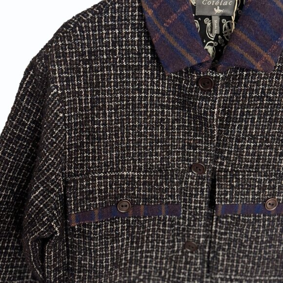 Cotélac Womens Tweed Jacket Plaid Wool Size US 8 Boxy Mixed Media‎ Office Siren - Picture 4 of 14